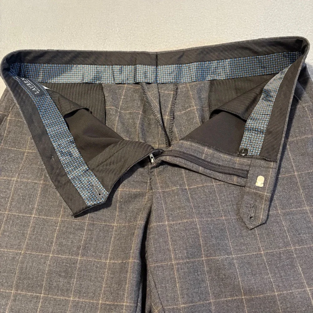 Ralph‎ Lauren Dress Pants Mens 36Wx30L Gray Windowpane Wool Trousers Canada Made